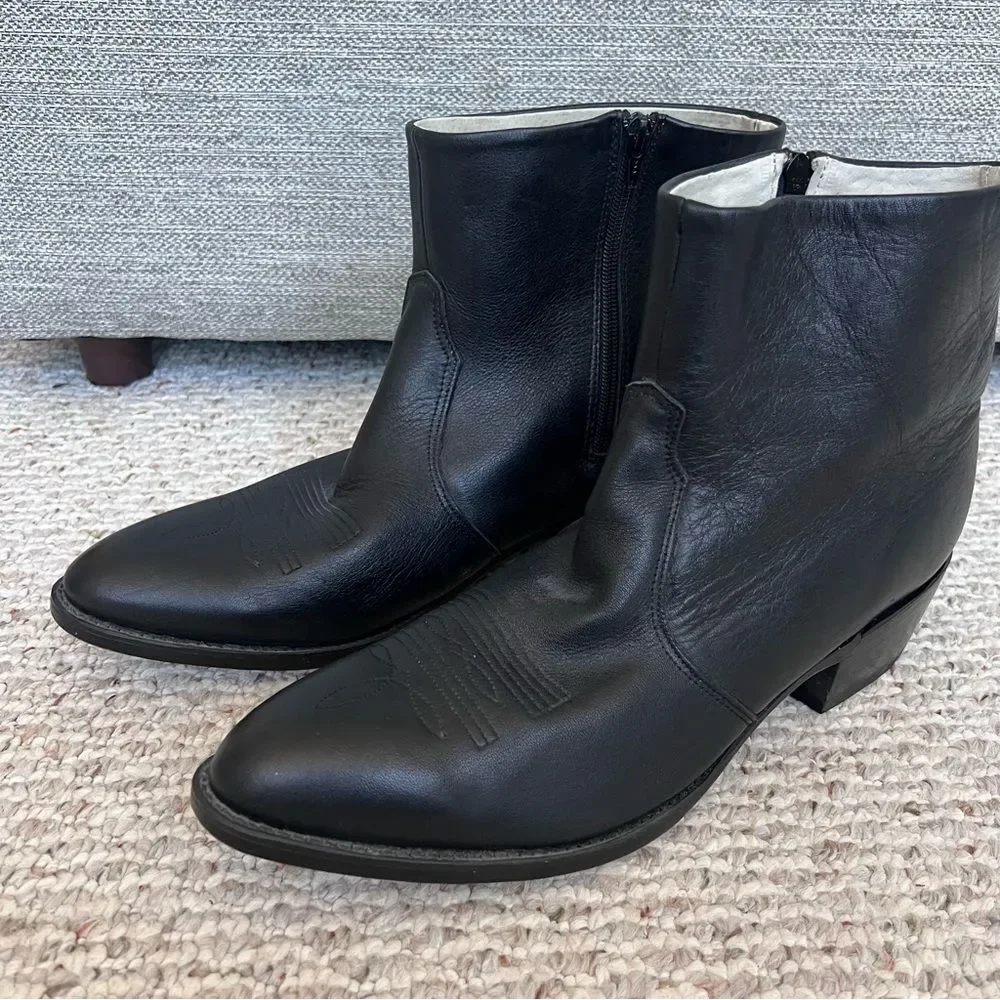 Durango Men’s Black Leather Western Ankle Boots Side Zip  DB950